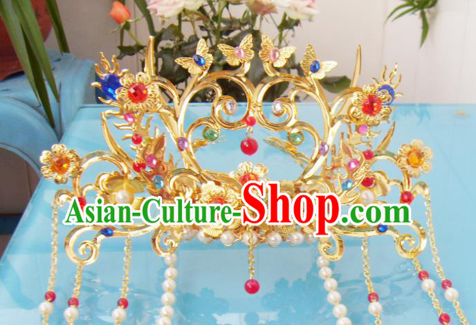 Chinese Traditional Goddess Hair Accessories Ancient Golden Butterfly Phoenix Coronet for Women