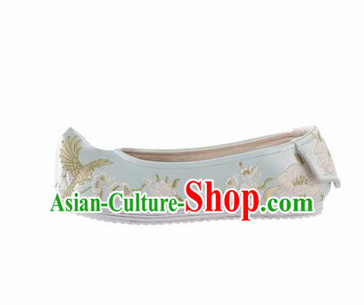 Asian Chinese Hanfu Shoes Traditional Ancient Princess Blue Embroidered Shoes for Women