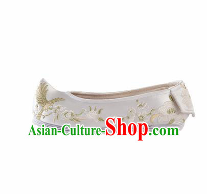 Asian Chinese Hanfu Shoes Traditional Ancient Princess White Embroidered Shoes for Women