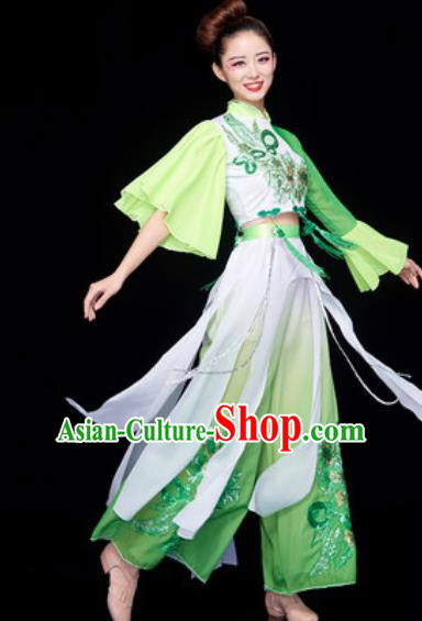 Chinese National Classical Dance Dress Traditional Lotus Dance Umbrella Dance Green Costume for Women
