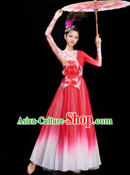 Chinese Traditional Spring Festival Gala Rosy Dress Opening Dance Modern Dance Costume for Women