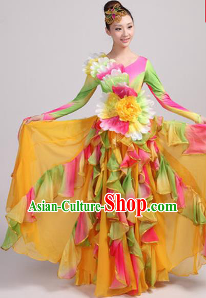 Chinese Traditional Chorus Yellow Bubble Dress Opening Dance Modern Dance Costume for Women