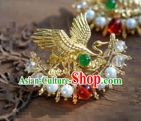 Chinese Traditional Hair Accessories Ancient Bride Palace Golden Crane Hairpins Headwear for Women