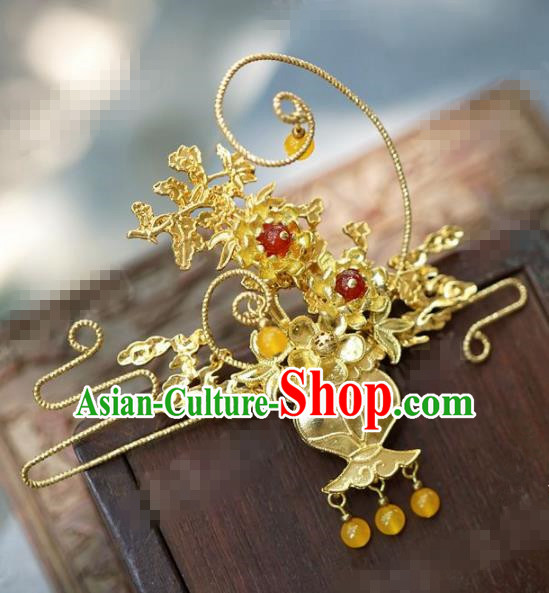 Chinese Traditional Palace Hair Accessories Ancient Golden Hairpins Headwear for Women