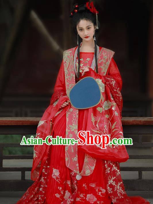 Chinese Traditional Song Dynasty Wedding Red Hanfu Dress Ancient Palace Princess Embroidered Costume for Women