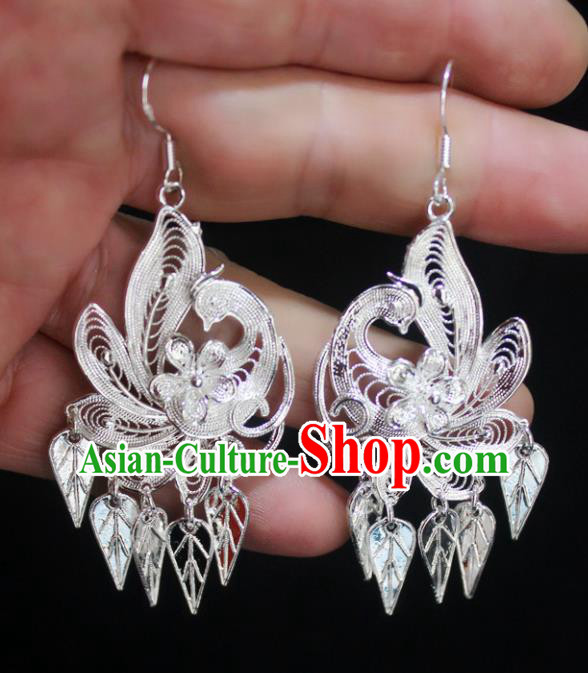 Traditional Chinese Miao Nationality Peacock Ear Accessories Hmong Female Wedding Earrings for Women