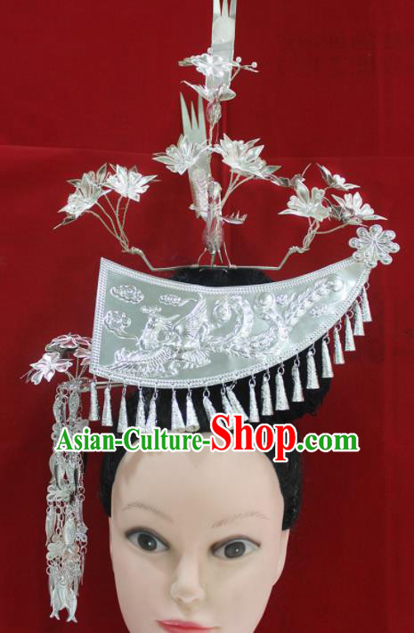 Traditional Chinese Miao Nationality Hair Accessories Hmong Ethnic Female Sliver Phoenix Hairpins for Women