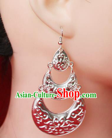 Traditional Chinese Ethnic Sliver Eardrop Accessories Miao Nationality Wedding Earrings for Women