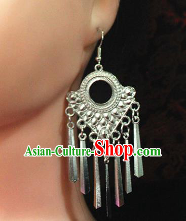 Traditional Chinese Ethnic Sliver Tassel Eardrop Accessories Miao Nationality Wedding Earrings for Women