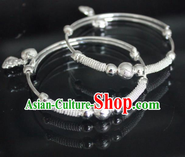 Chinese Traditional Miao Nationality Bracelet Hmong Wedding Sliver Bangle for Women