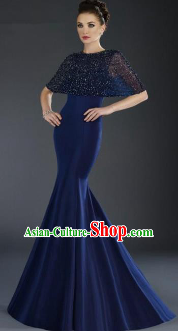 Professional Compere Royalblue Fishtail Full Dress Modern Dance Princess Wedding Dress for Women