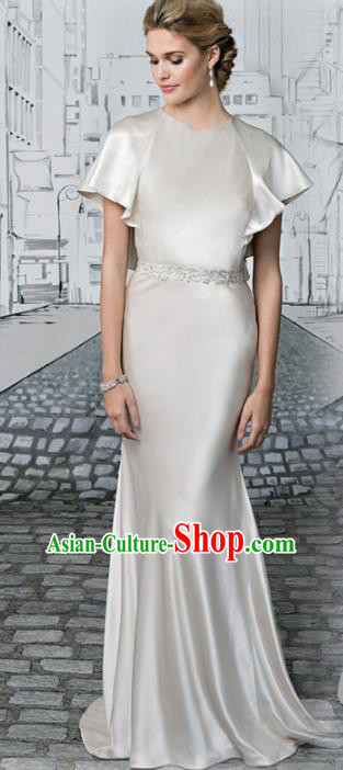 Top Grade Compere Costume Grey Satin Full Dress Modern Dance Princess Wedding Dress for Women