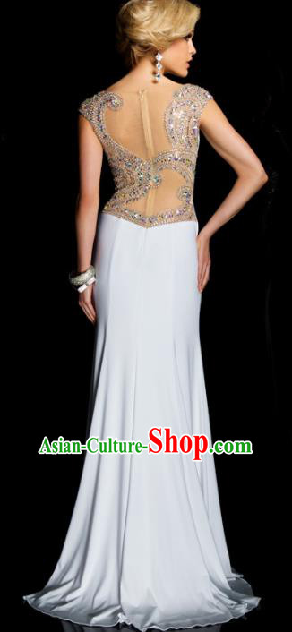 Top Grade Compere Costume White Full Dress Modern Dance Princess Wedding Dress for Women