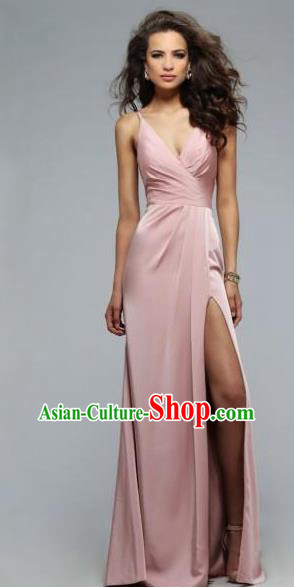 Top Grade Catwalks Pink Satin Evening Dress Compere Modern Fancywork Costume for Women