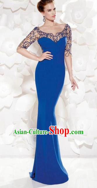Top Grade Blue Full Dress Compere Modern Fancywork Costume Princess Wedding Dress for Women