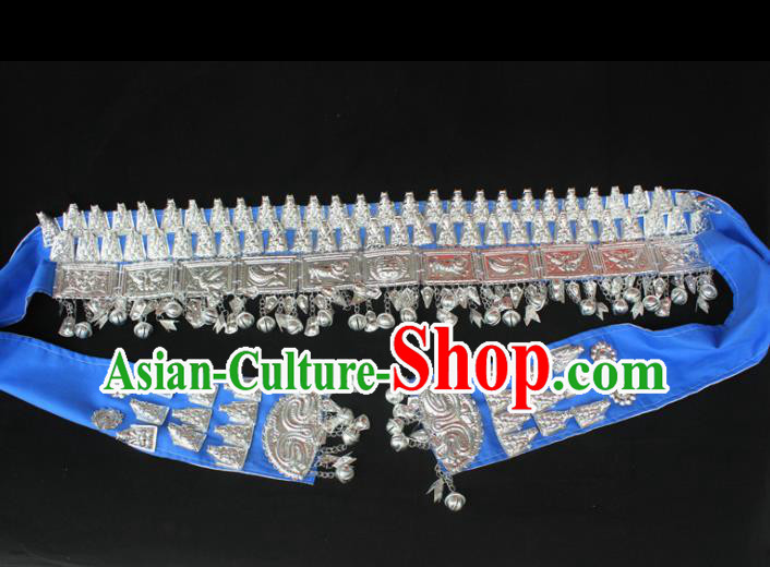Chinese Traditional Ethnic Miao Nationality Blue Hair Clasp Wedding Bride Hairpins for Women