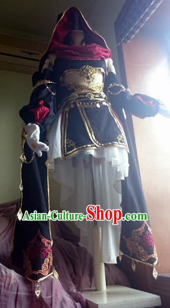 Chinese Traditional Cosplay Peri Costume Ancient Female Knight Swordswoman Black Dress for Women