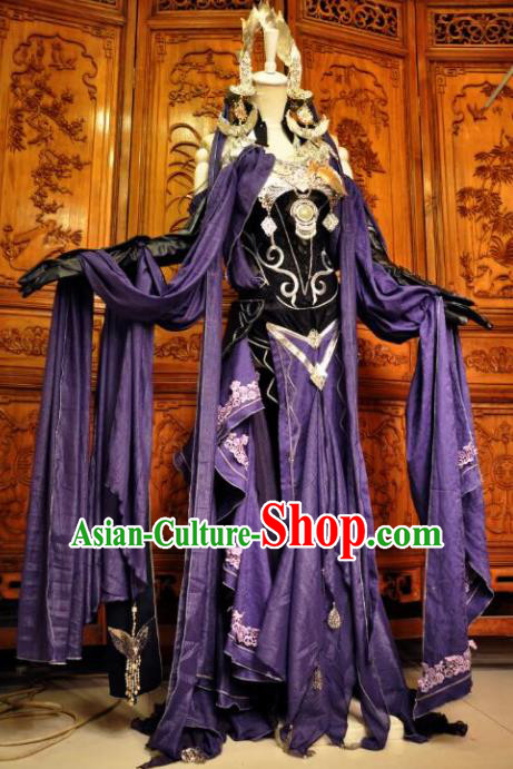 Chinese Traditional Cosplay Female Knight Costume Ancient Swordswoman Purple Dress for Women