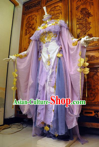Chinese Traditional Cosplay Female Knight Costume Ancient Swordswoman Light Purple Dress for Women