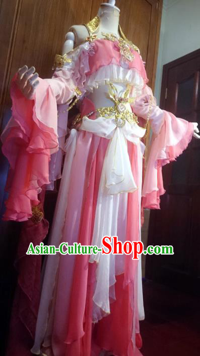 Chinese Traditional Cosplay Princess Costume Ancient Peri Swordswoman Pink Dress for Women