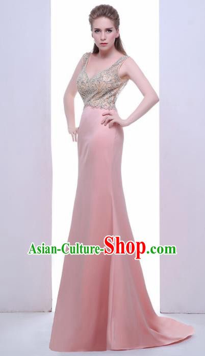 Professional Compere Costume Pink Full Dress Top Grade Modern Dance Princess Wedding Dress for Women