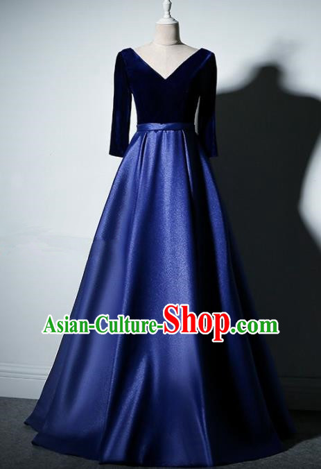 Professional Compere Costume Royalblue Velvet Full Dress Modern Dance Princess Wedding Dress for Women