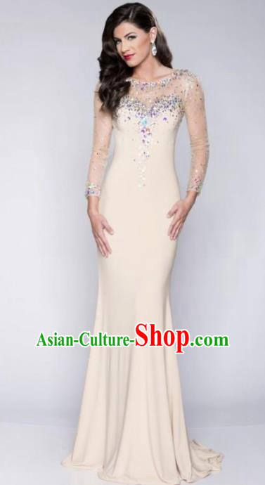 Top Grade Catwalks Beige Evening Dress Compere Modern Fancywork Costume for Women