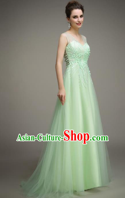 Top Grade Catwalks Green Veil Evening Dress Compere Modern Fancywork Costume for Women