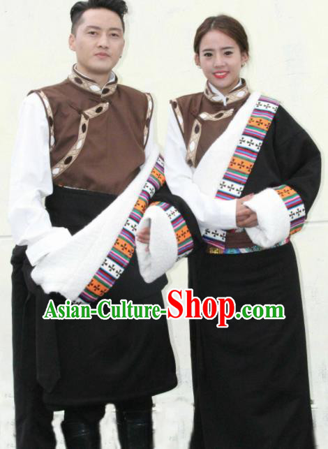 Chinese Traditional Tibetan Bride and Bridegroom Clothing Zang Nationality Heishui Dance Ethnic Costumes for Women for Men