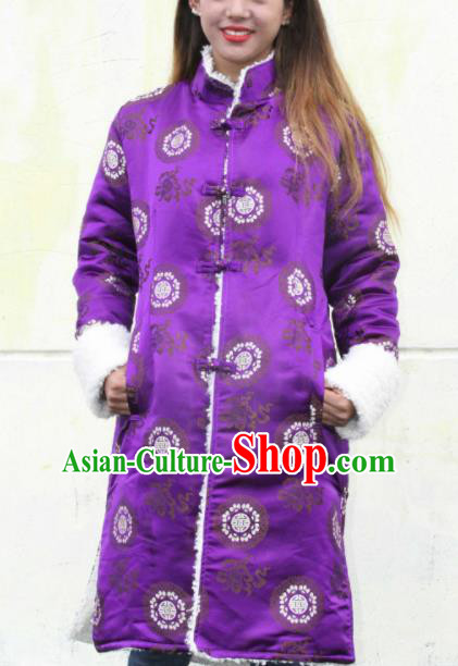 Chinese Traditional Tibetan Ethnic Purple Dust Coat Zang Nationality Heishui Dance Costume for Women