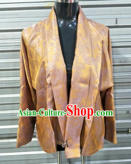 Traditional Chinese National Ethnic Tibetan Golden Shirt Zang Nationality Folk Dance Costumes for Men