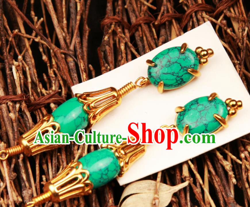 Chinese Traditional Tibetan Ethnic Ear Accessories Zang Nationality National Green Earrings for Women