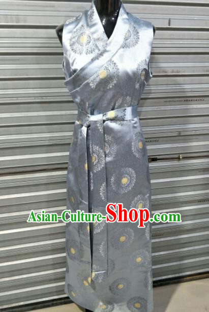 Traditional Chinese National Tibetan Ethnic Grey Brocade Dress Zang Nationality Folk Dance Costume for Women