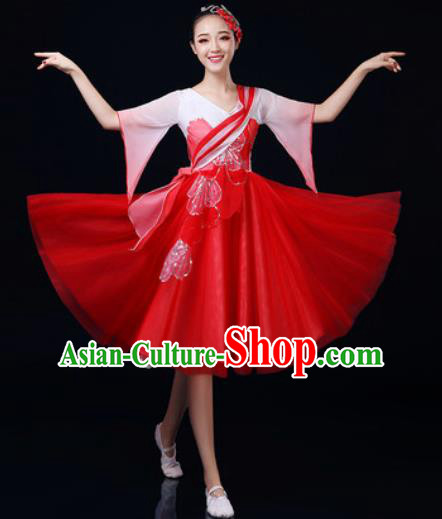 Traditional Chinese Spring Festival Gala Dance Red Dress Chorus Modern Dance Costume for Women