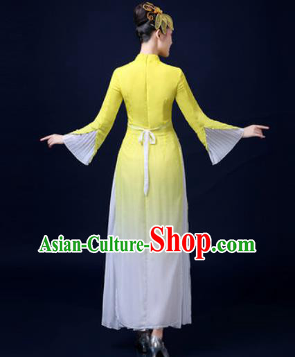 Traditional Chinese Classical Dance Yellow Dress Umbrella Dance Stage Performance Fan Dance Costume for Women