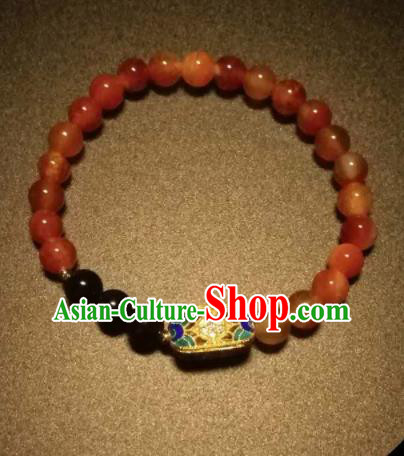 Chinese Traditional Agate Beads Bracelet Handmade Hanfu Bangles for Women