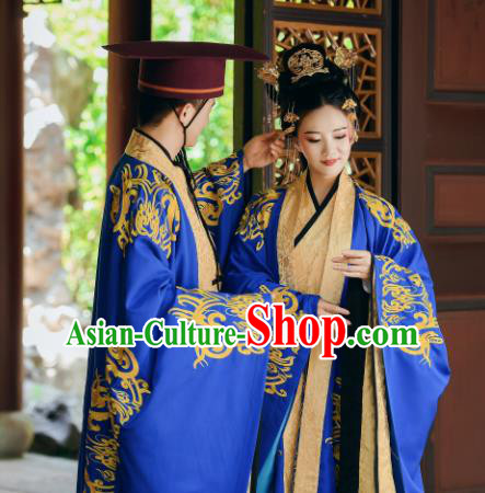 Traditional Chinese Wedding Historical Costumes Ancient Zhou Dynasty Bride and Bridegroom Clothing for Women for Men
