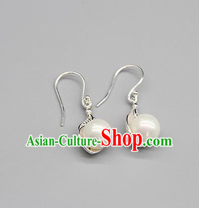 Chinese Traditional Mongolion Ethnic Pearl Ear Accessories Mongol Nationality Handmade Earrings for Women