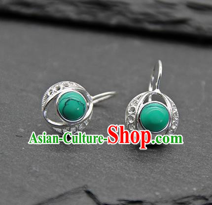 Chinese Traditional Tibetan Ethnic Green Ear Accessories Zang Nationality Earrings for Women