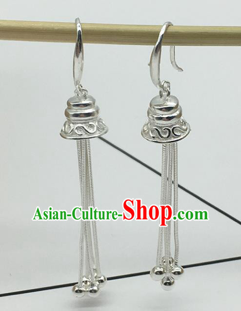 Traditional Chinese Mongolian Ethnic Bells Earring Mongol Nationality Sliver Ear Accessories for Women