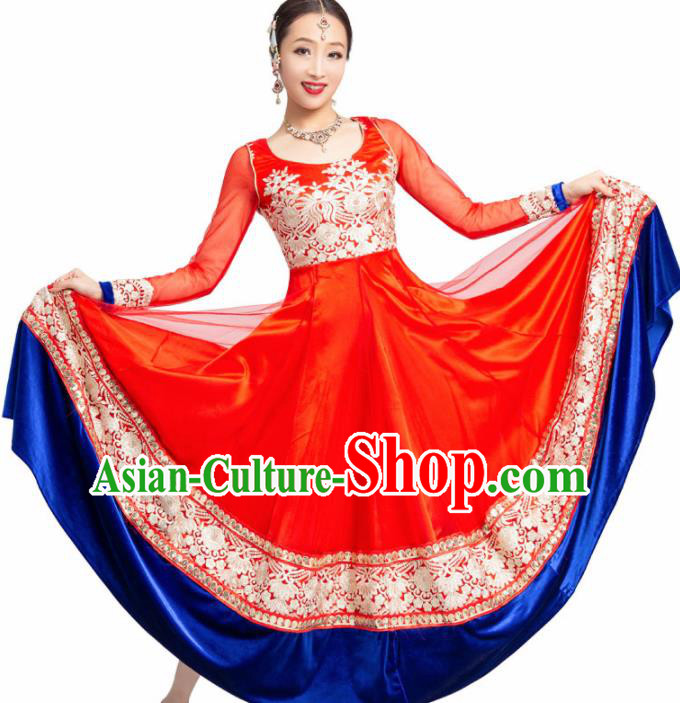 Asian India Traditional Bollywood Costumes South Asia Indian Belly Dance Red Dress for Women