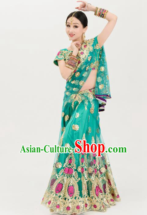Asian India Traditional Sari Bollywood Belly Dance Costumes South Asia Indian Princess Green Dress for Women