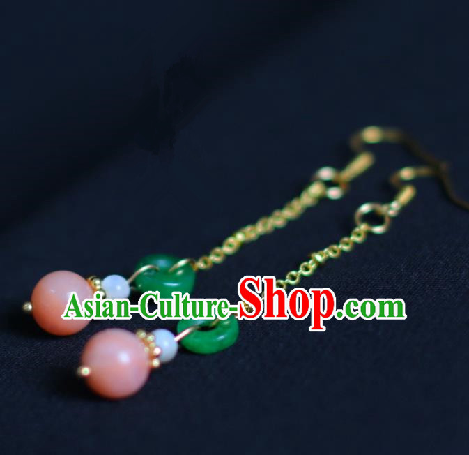 Traditional Chinese Hanfu Accessories Ancient Princess Jade Tassel Earrings for Women