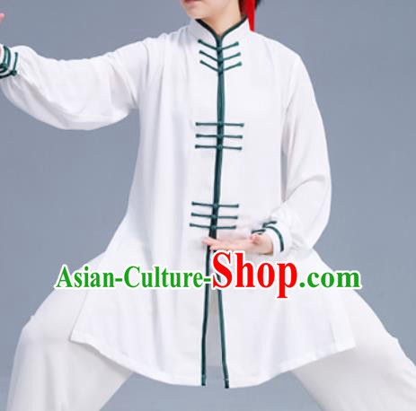 Asian Chinese Martial Arts Wushu Costume Traditional Tai Ji Kung Fu Training White Uniform for Women
