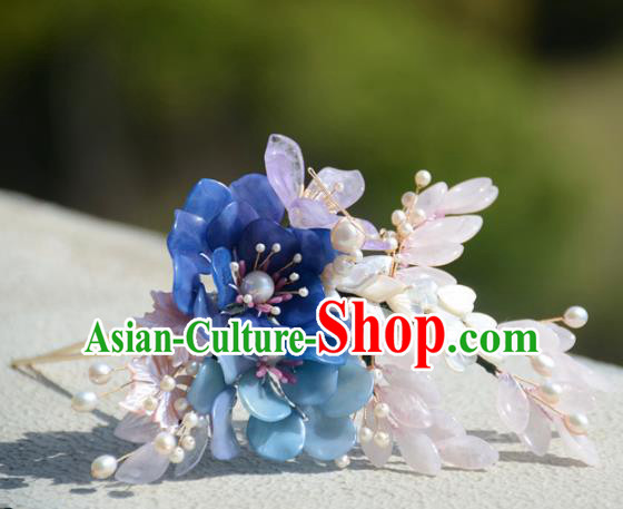 Traditional Chinese Hanfu Blue Flowers Hair Clip Hair Accessories Ancient Princess Hairpins for Women