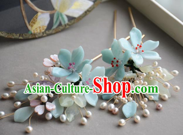 Traditional Chinese Hanfu Green Peach Blossom Hair Clip Hair Accessories Ancient Princess Hairpins for Women