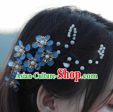 Traditional Chinese Hanfu Blue Flowers Hair Claw Hair Accessories Ancient Princess Hairpins for Women