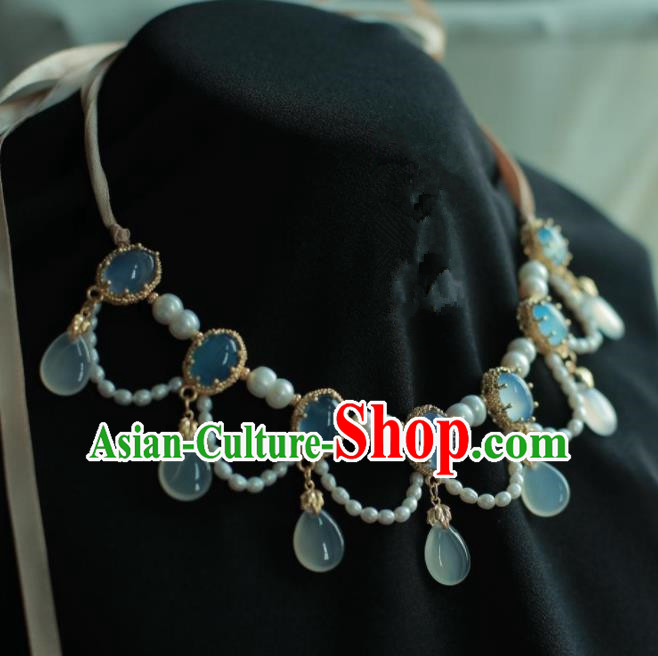 Traditional Chinese Hanfu Accessories Ancient Princess Blue Agate Necklace for Women