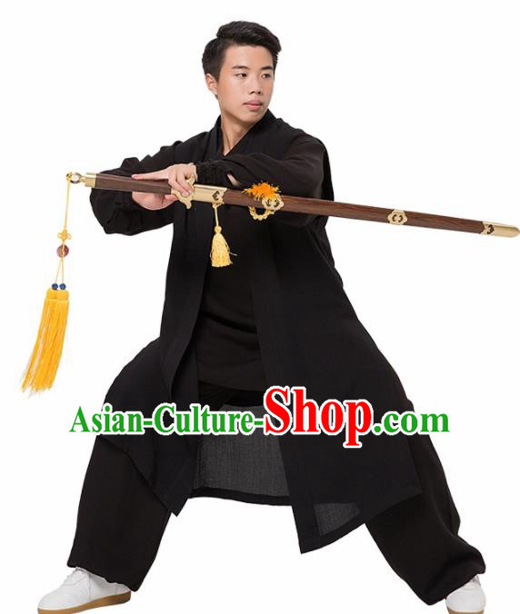 Asian Chinese Traditional Martial Arts Kung Fu Costume Tai Ji Black Clothing for Men