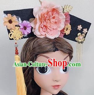 Chinese Handmade Qing Dynasty Princess Hair Accessories Ancient Palace Pink Peony Hair Clasp for Women